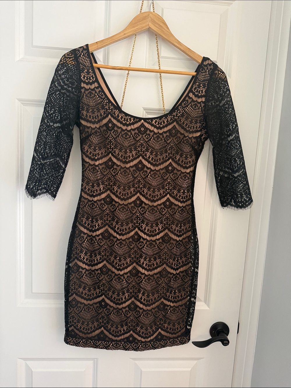 Guess Black Lace Sheath Dress with Nude Lining